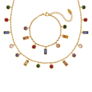 Multi-Gemstone Zirconium Necklace 18K Gold-Plated