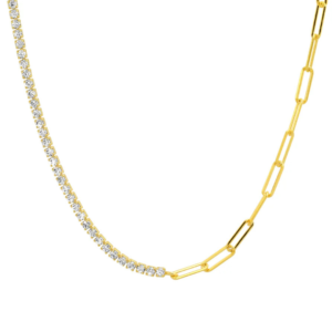 Tennis Zirconium Paper Clip Necklace 18K Gold Plated