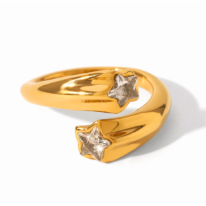 Bold Star Cut Zirconium Ring 18K Gold Plated