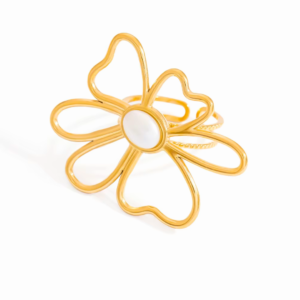 Flower Pearl Treasure Ring 18K Gold Plated