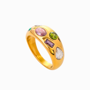 Multi Cubic Zirconia Chunky Dome Ring-18K Gold Plated