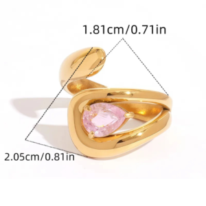 Tear Drop Pink Zirconium Ring 18K Gold Plated