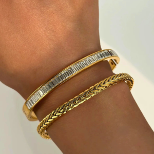 Zirconium Stone Hand Cuff Bracelet 18K Gold Plated