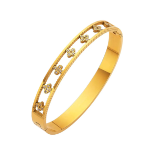 Zirconium Clover Handcuff in 18K Gold Plated