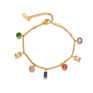 Chic Multi-Colored Gemstone Bracelet 18K Gold Plated