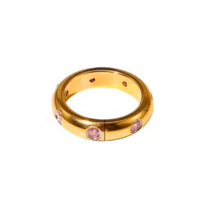 Gold Embedded Zirconium Ring Band - 18k Gold Plated