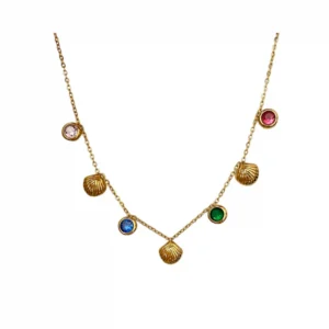 Multi-Colored Charms Shell Necklace 18K Gold Plated
