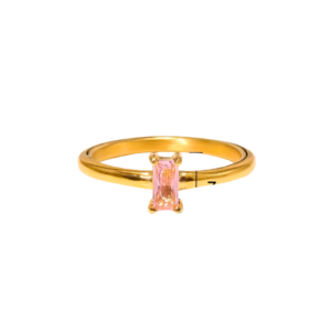 Minimal Gold Pink Baguette Stone Ring- 18K Gold Plated