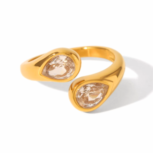 Teardrop Open Zirconium Ring – 18K Gold Plated