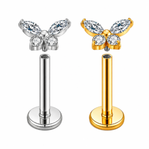 Butterfly Cut Zirconium Labret Titanium Stud S925