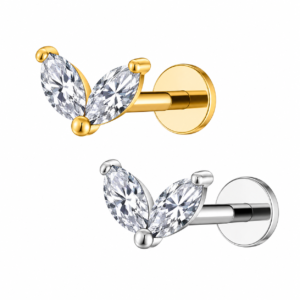 Double Marquise Leaf Labret Titanium Zirconium Studs S925