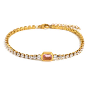 Pink Zirconia Tourmaline Stone Tennis Bracelet 18K Gold Plated