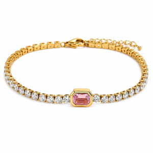 Pink Zirconia Tourmaline Stone Tennis Bracelet 18K Gold Plated